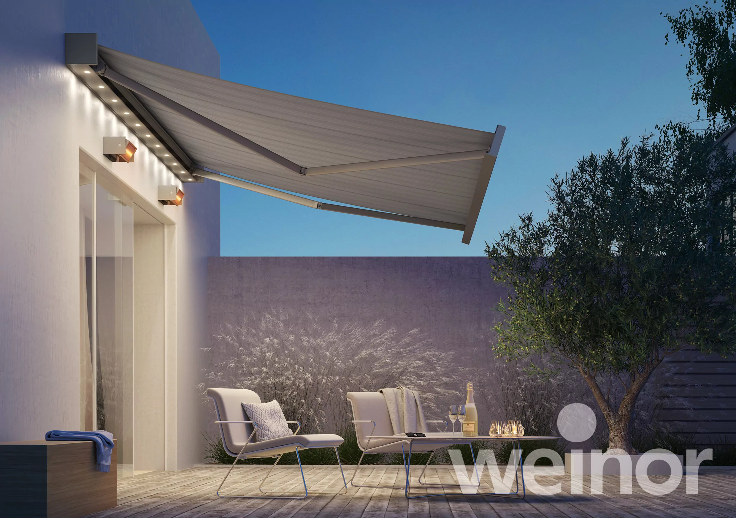 Weinor Gelenkarmmarkise über einer Terrasse